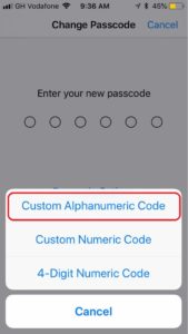 iPhone alphanumeric code