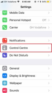 Control Center in Setting